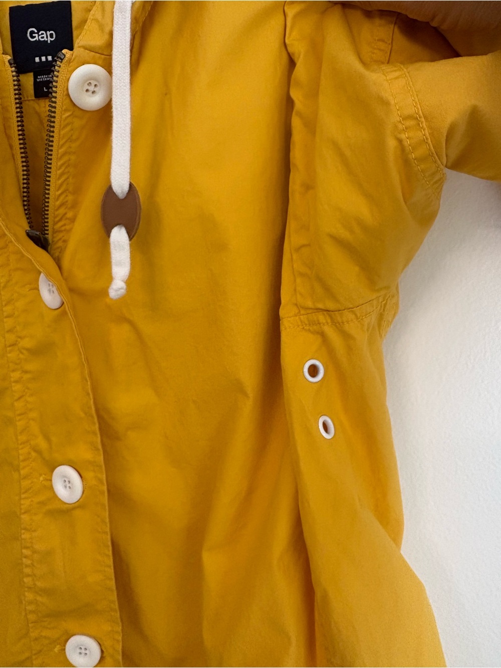 Y2K Gap Yellow Hooded Button-Up Anorak Nautical Retro Jacket Sz L 100% Cotton - Picture 3 of 10